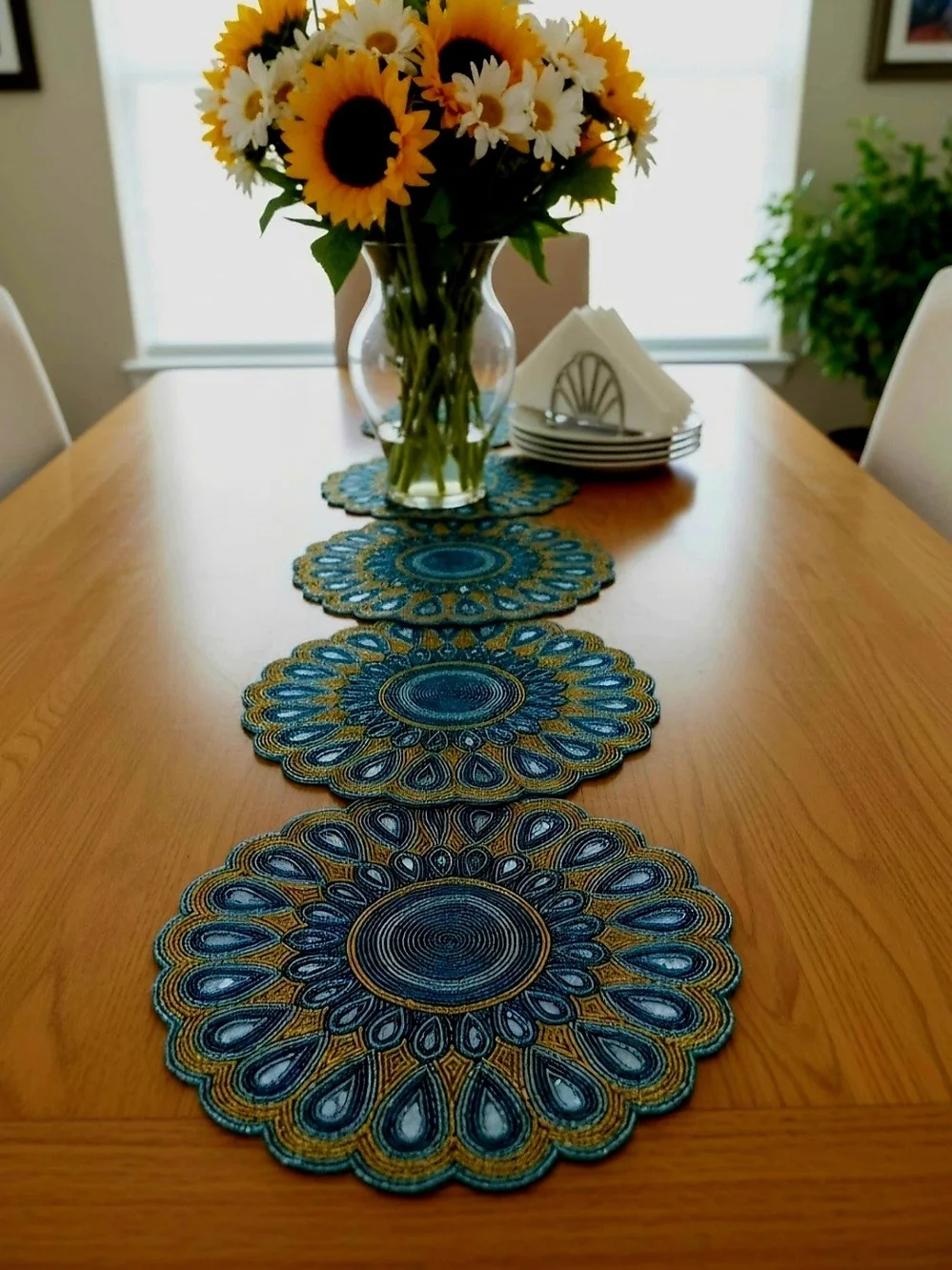Handmade Peacock Feather Beaded Table Mats 15